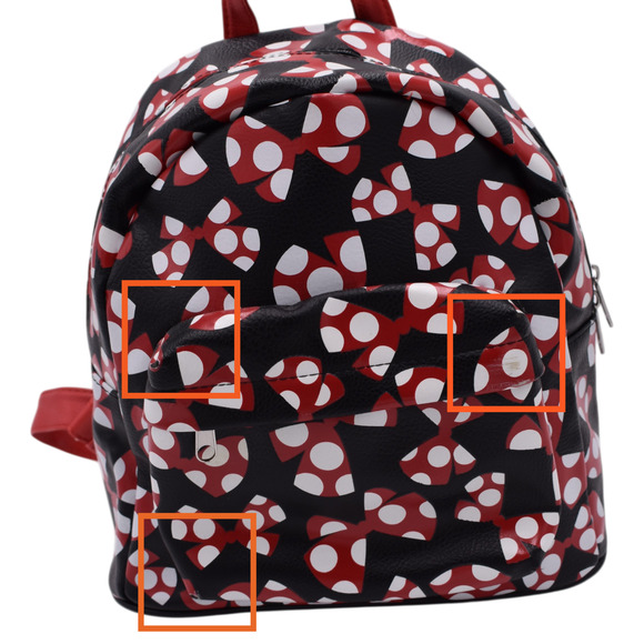 DISNEY PARKS Minnie Mouse Bows Mini Backpack Bag - Black & Red - Faux Leather - Picture 8 of 8